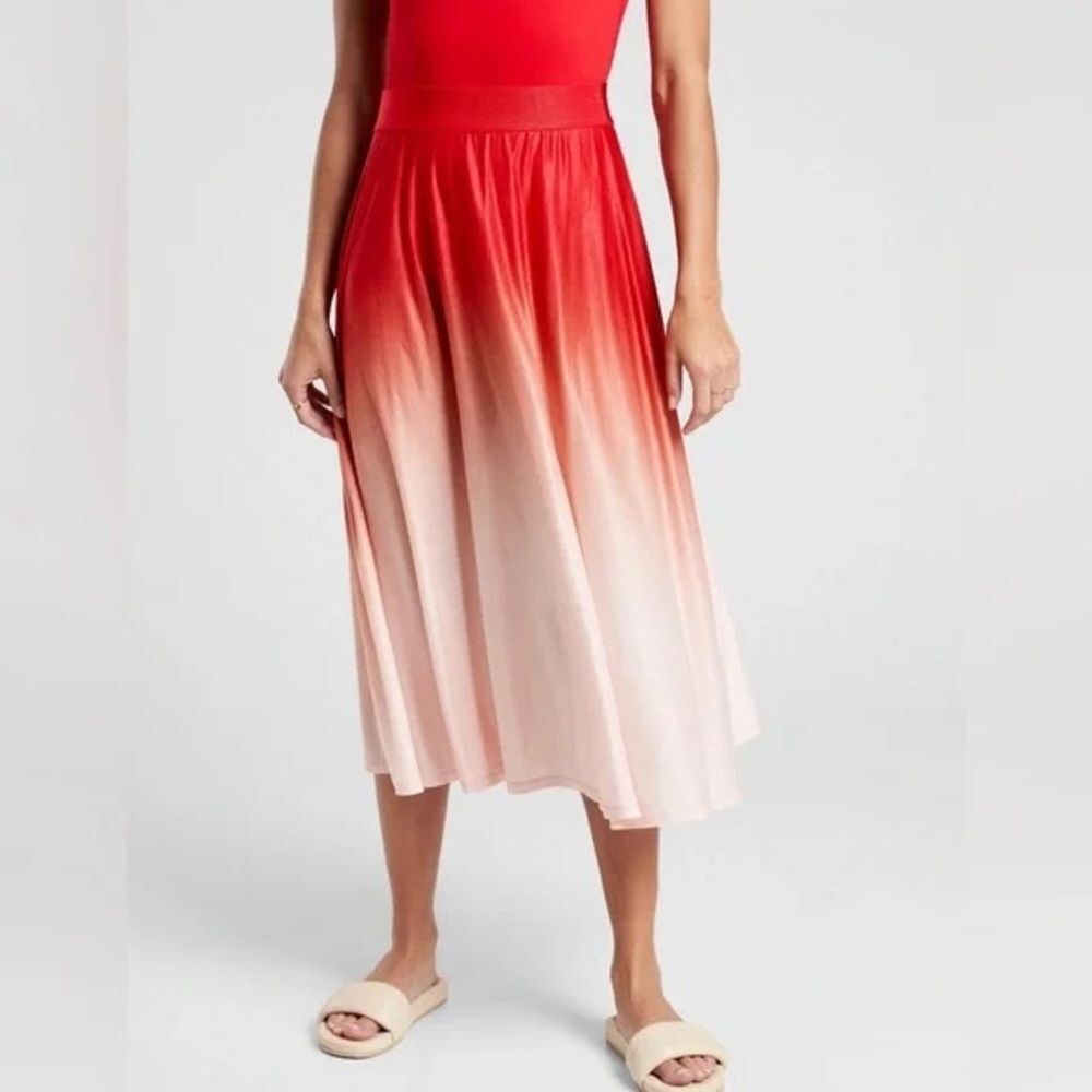 Athleta Grace Red Pink Ombré Elastic Waistband Beach Coverup Midi Skirt Sz S